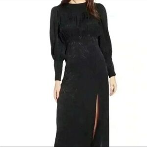 Topshop Black Jacquard Long Sleeve Midi Dress Size 8